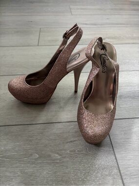Candie's Glitter Rose Gold Slingback Platform Heels